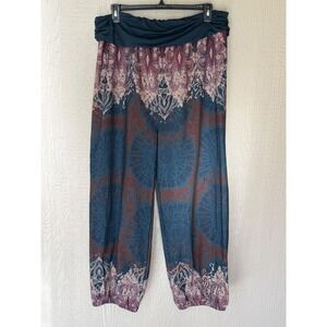 Buddha Stones Boho Paisley Mandala Print Harem Yoga Pants Teal Burgundy 6XL NEW